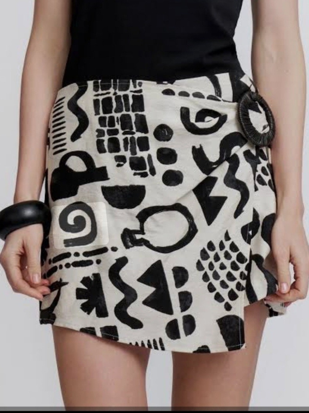 ZARA Black & Cream Abstract Print Wrap Lightweigth Skirt - Skort